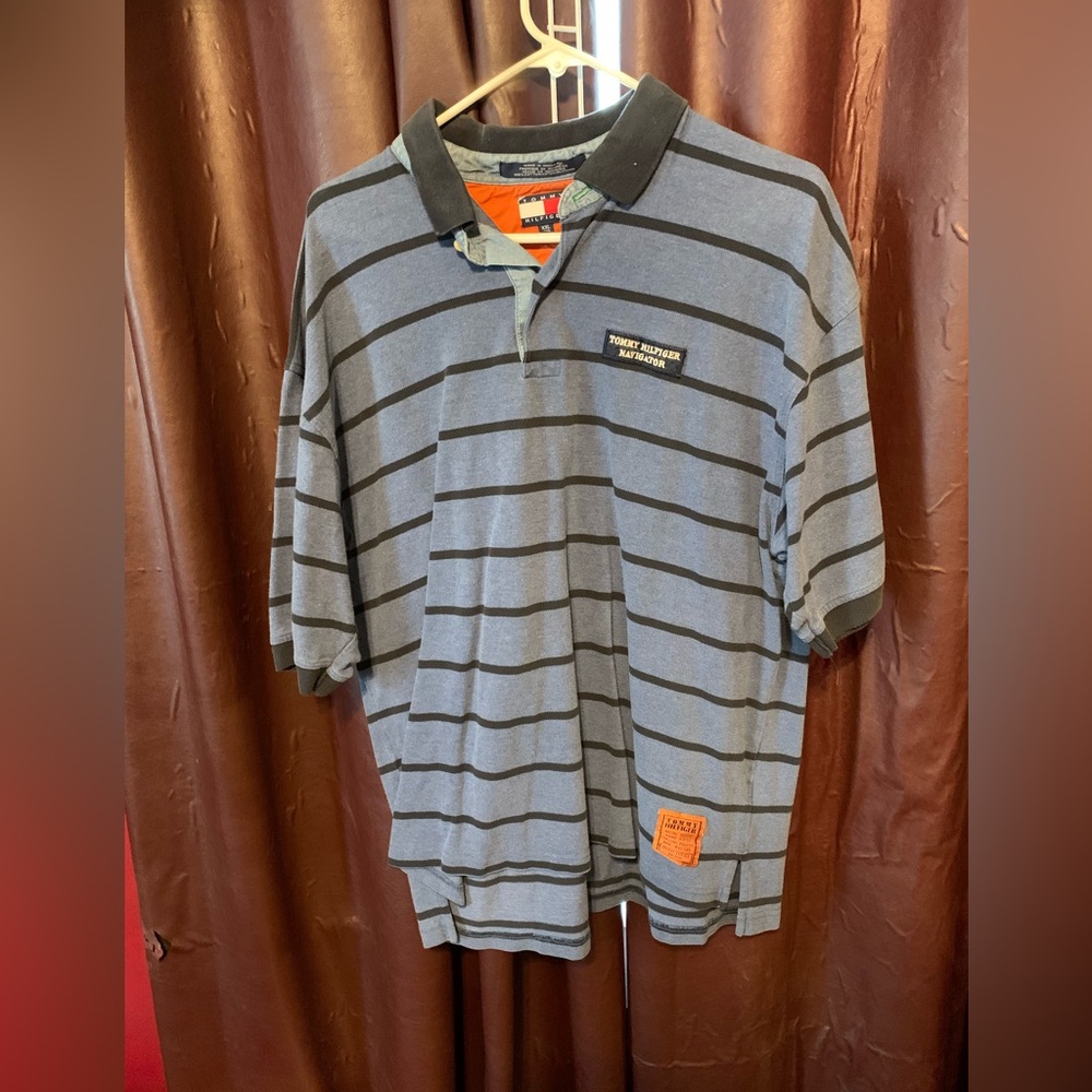 Tommy Hilfiger striped polo tee two toned navy blue xxl